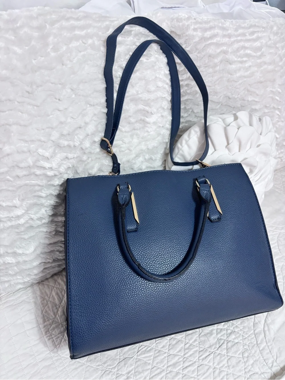 Mathew + Julian Navy Blue Satchel Shoulder Bag Gold Tone Hardware